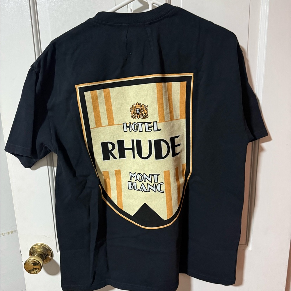 Rhude Black Tee with White Logo Tag